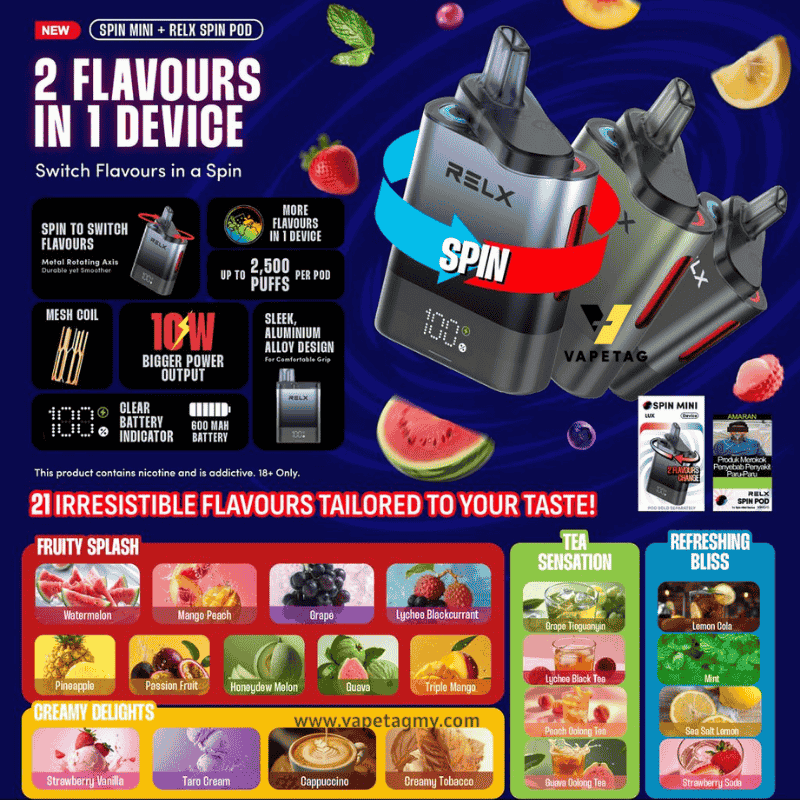 relx pod price malaysia Spin Mini Lux– VAPETAG Switchable RELX Infinity POD- Honeydew Choose Flavor:Blue Razz Dragonfruit