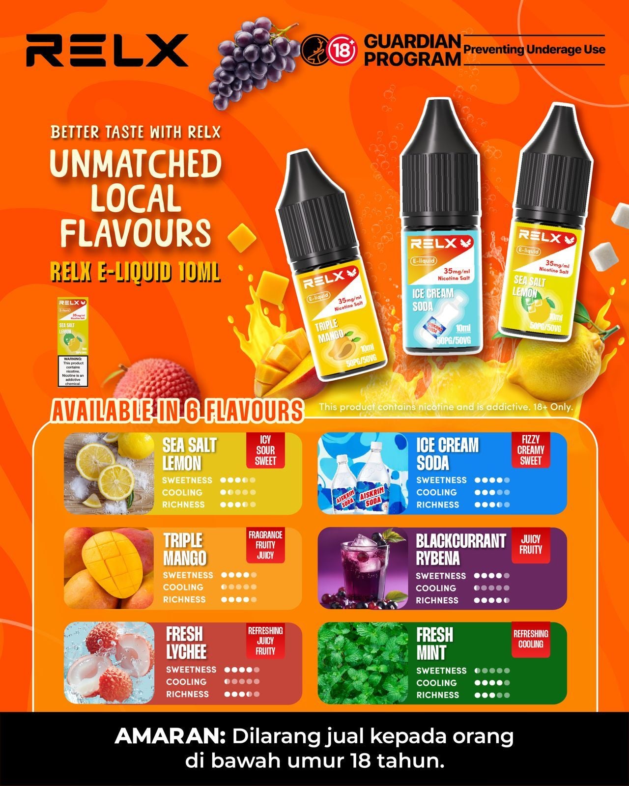 RELX E-Liquid Salt Nic 10ml VAPETAG Malaysia