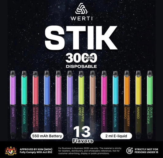 werti stik 3000
-NOT Rechargeable
- WATERMELON GRAPE
- STRAWBERRY
- WATERMELON
- TARO
- STRAWBERRY MANGO
- HONEYDEW
- GRAPE HAMI MELON
- PEACH STRAWBERRY
- PINEAPPLE APPLE
- GRAPE
- GUAVA HONEYDEW
- MANGO
- STRAWBERRY WATERMELON